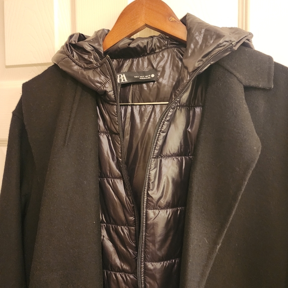 ZARA Black 2-in-1 Wool Blend Coat Quilted Puffer Combo‎ S - Picture 8 of 9